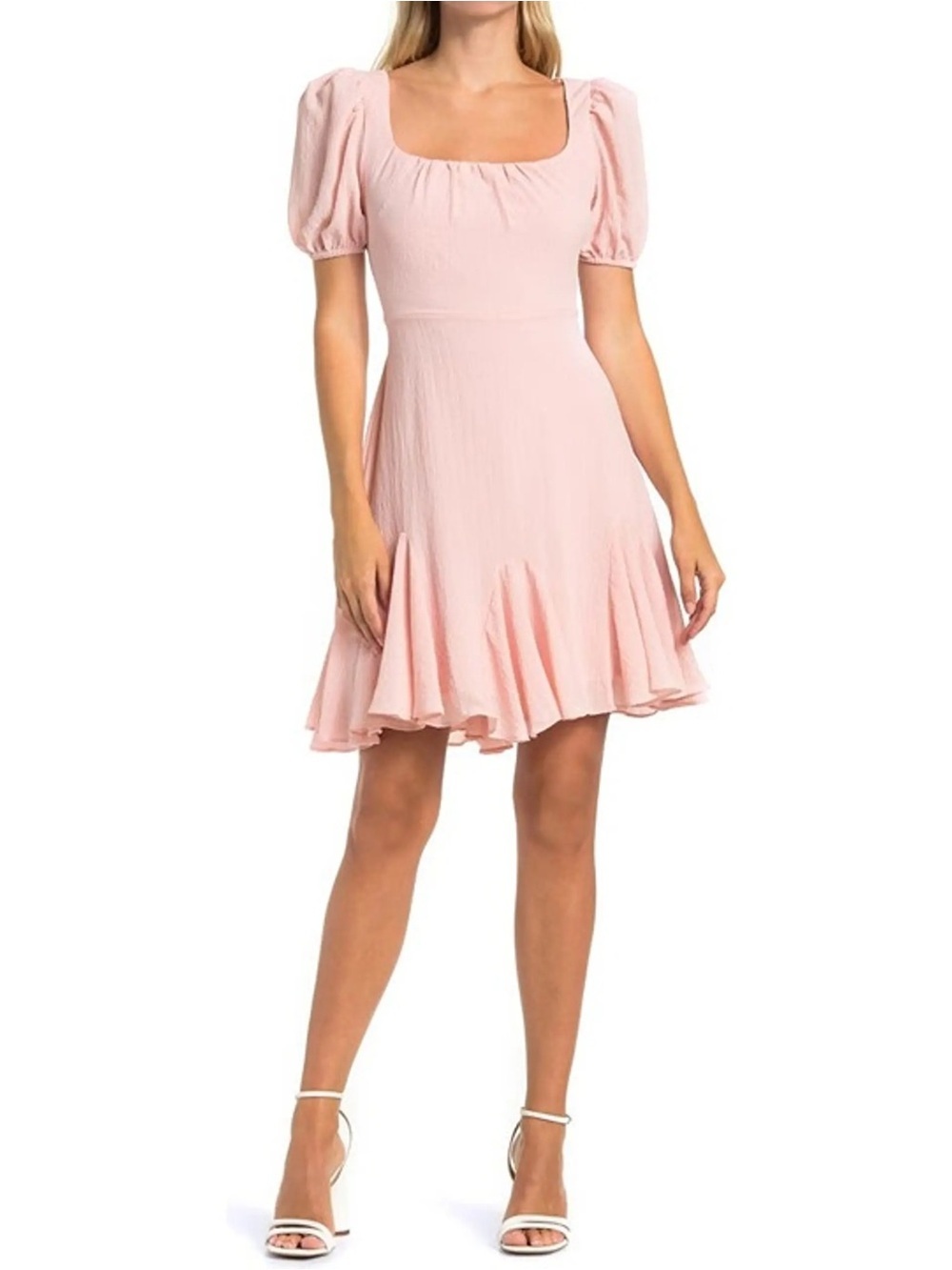 Astr Soft Pink Square-Neck Puff Sleeve Mini Dress Size Large